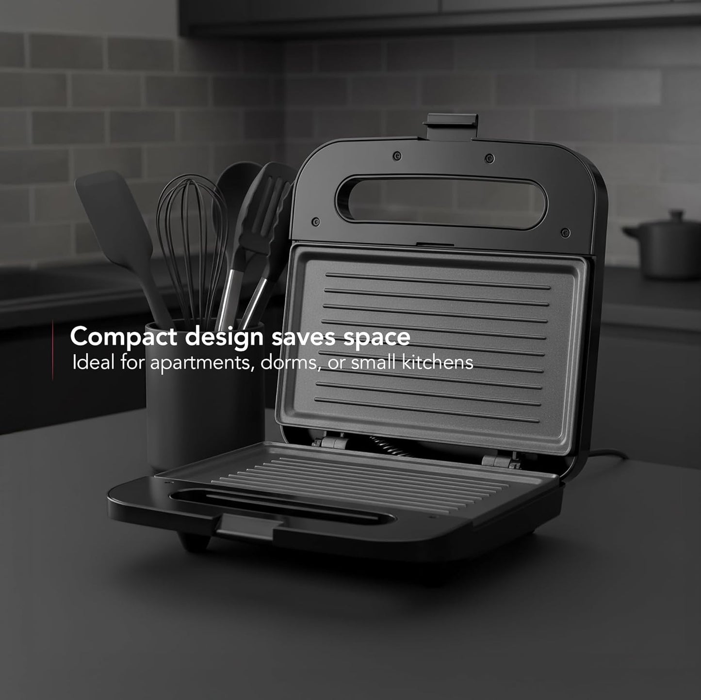 OVENTE Electric Panini Press Grill with Nonstick Plates, LED Indicator Lights, Thermostat Control, Cool Touch Handle, Compact Sandwich Maker Perfect for Cooking Breakfast, Snacks & More, Black GP0401B