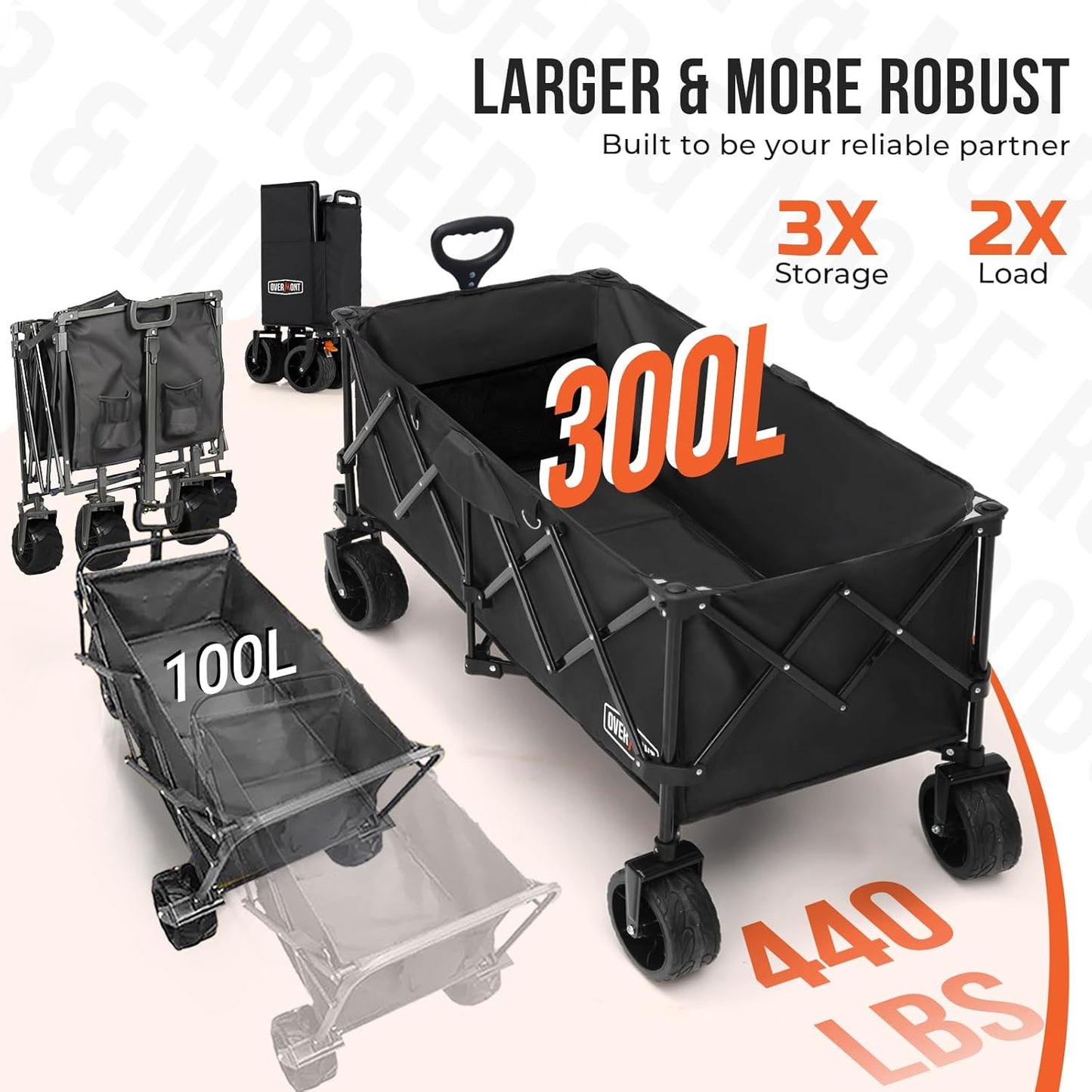 Overmont 45'' Collapsible Foldable Extended Wagon Cart - 300L Heavy Du