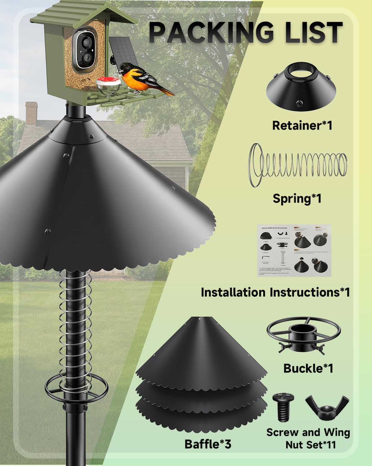 Metal Squirrel Baffle for Bird Feeder Pole, 19" Heavy-Duty Spring-Motion Guard, Upgraded Outdoor Squirrel Protector for Bird Feeder Poles (1 Pack)