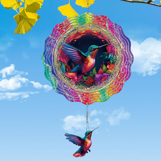 Hummingbird Wind Spinners Outdoor - Hummingbird 3D Metal Yard Wind Spinner Hanging Lawn Christmas Decor for Yard and Garden Kinetic Art Ornament Gifts, (12 X 12 Inches)