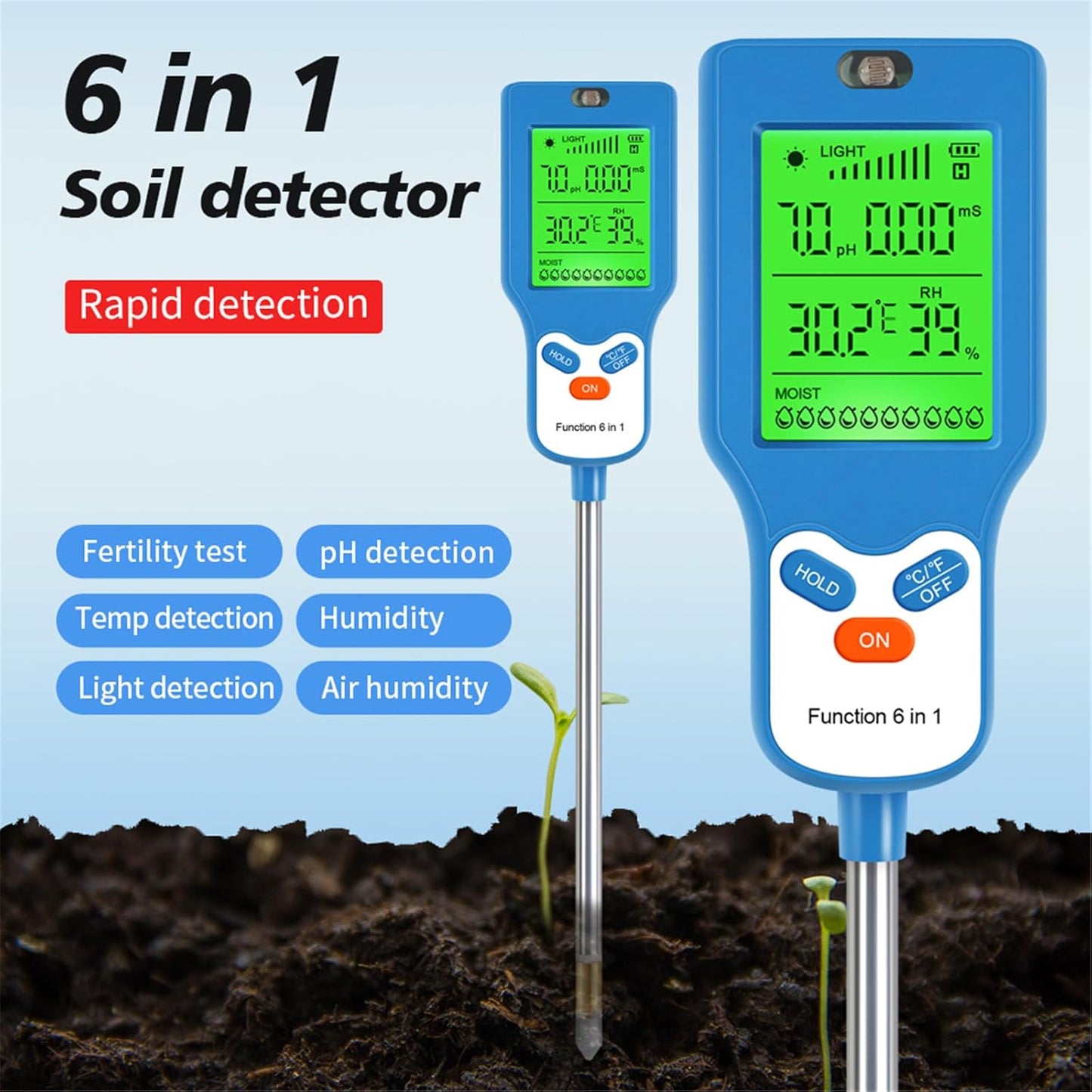 Soil Testing Set for Home Garden and Greenhouses 6 in 1 Functionality 