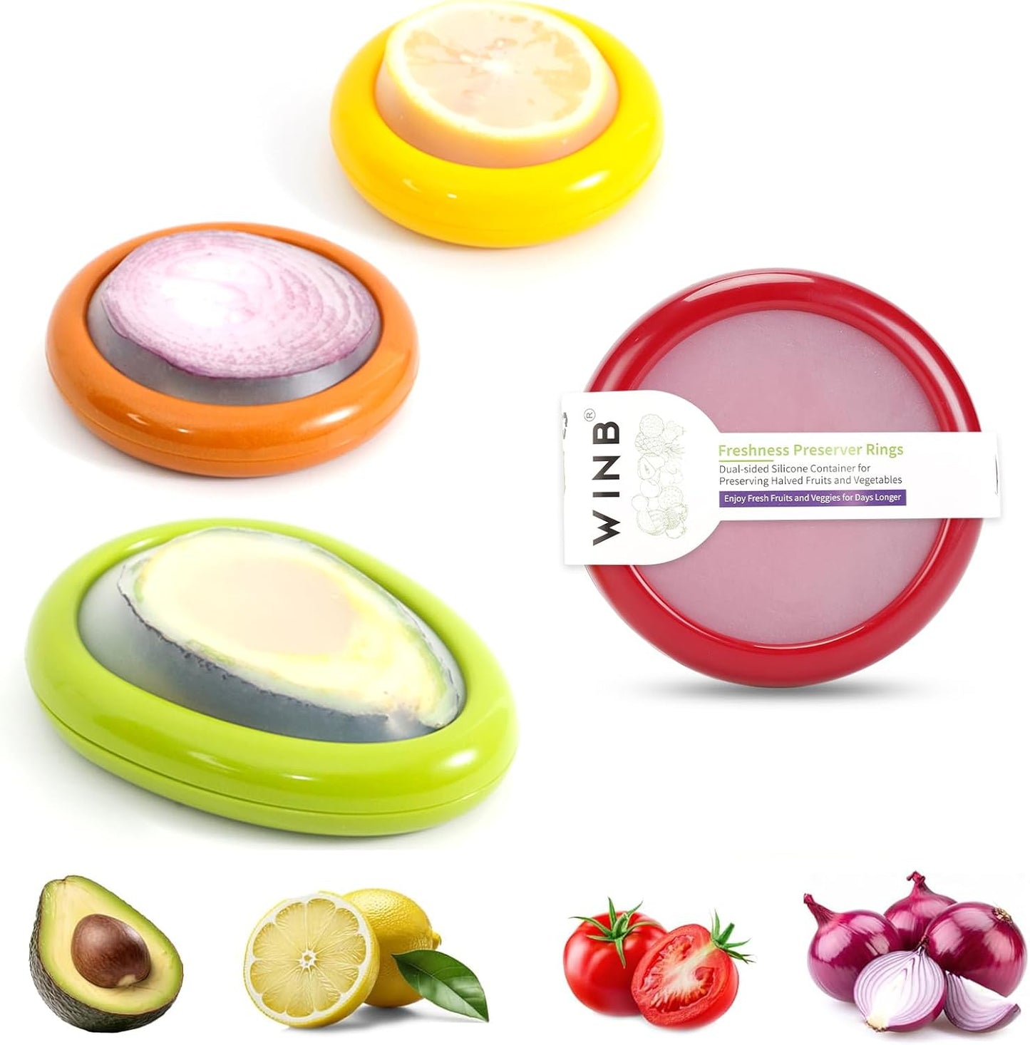 Winb Set of 4 Reusable Fruit and Veggie Savers - Ideal for Avocados, T