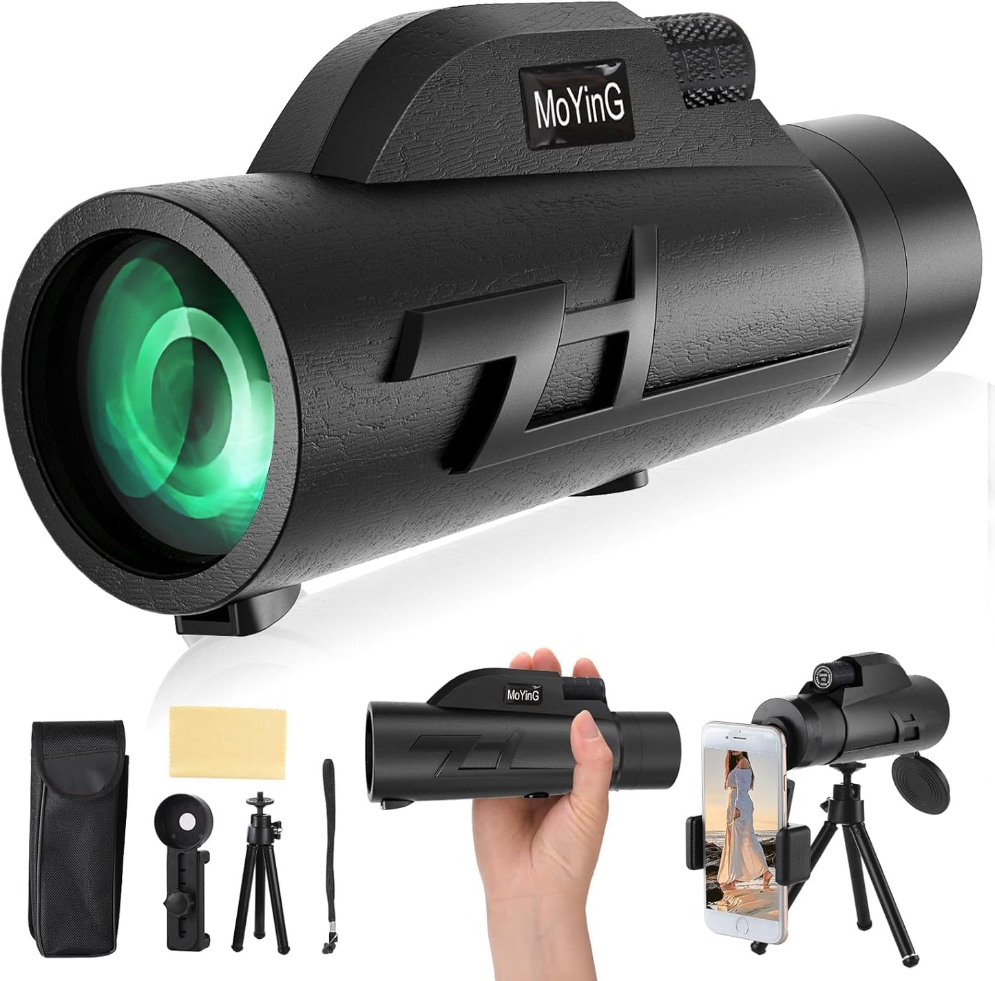 20x50 HD Monocular for Adults with Phone Adapter and Tripod, 50mm Objective Lens, Multi-Coated Optics, BaK-4 Prism, Belt Case