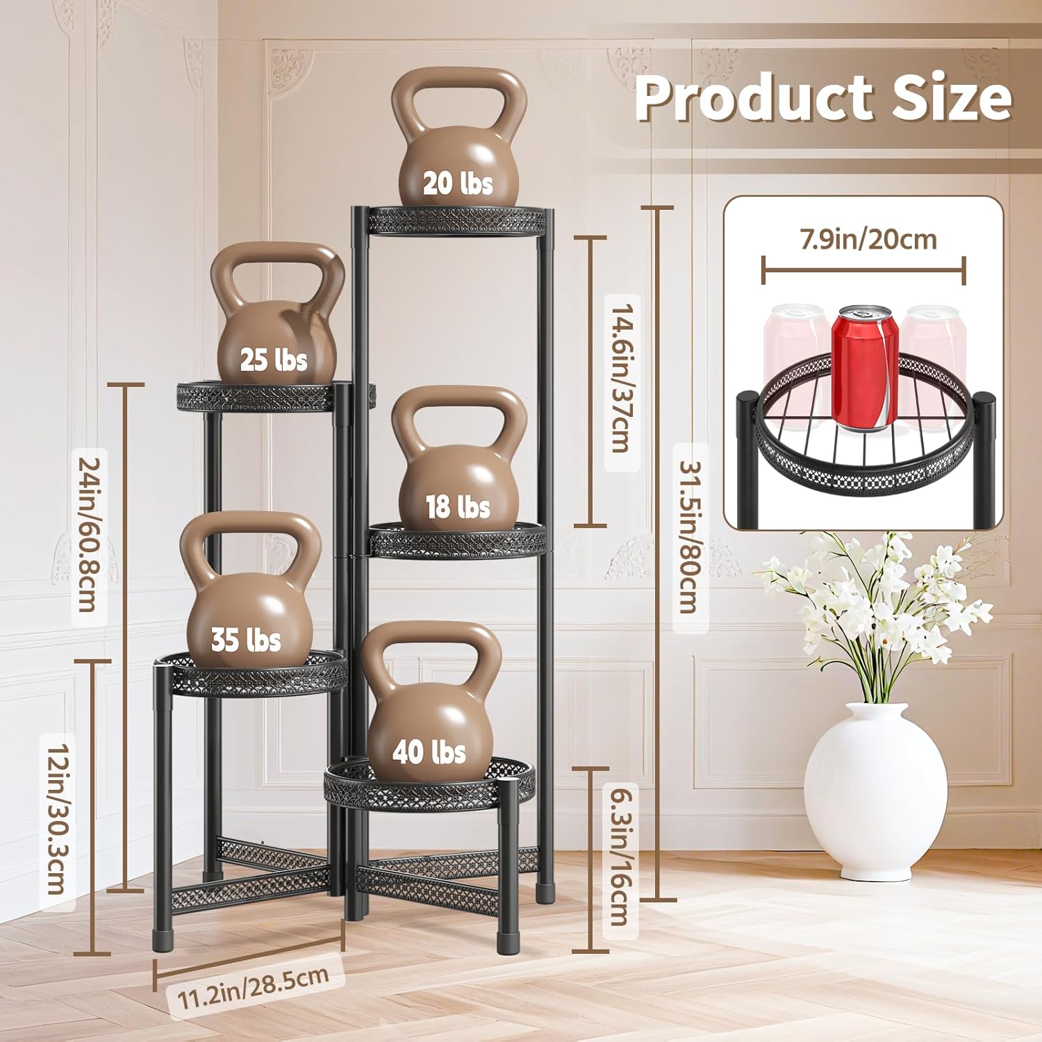 LASZOLA 5 Tiered Folding Tall Plant Stand Indoor Outdoor for Large Pla
