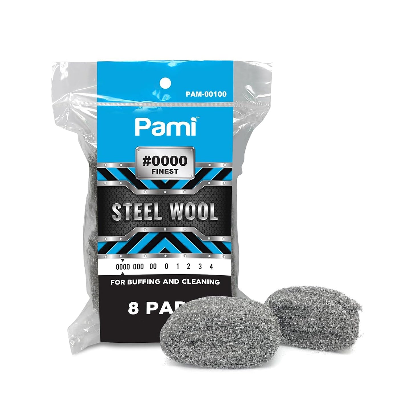 PAMI Steel Wool Scrubber 0000 Fine for Cleaning Glass Pack of 8 Fine S