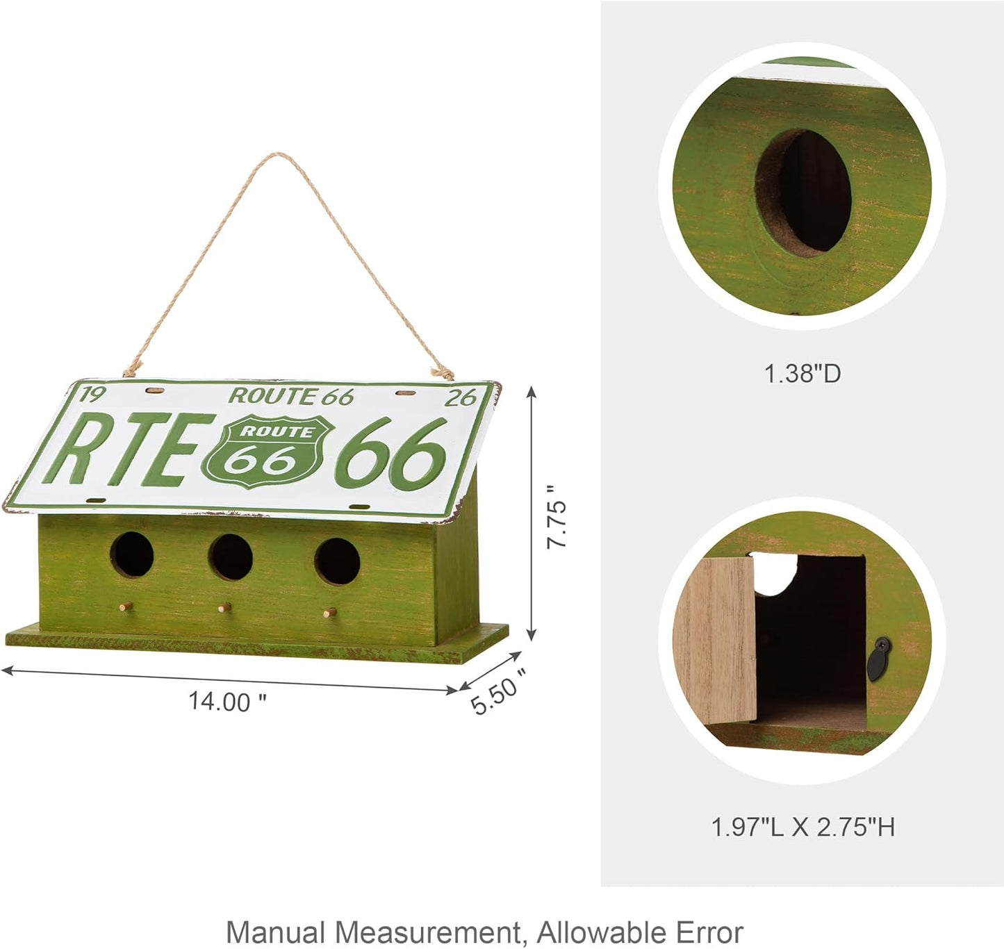 Glitzhome 14" Hanging Birdhouse for Outside, Green Licence Plate Desig