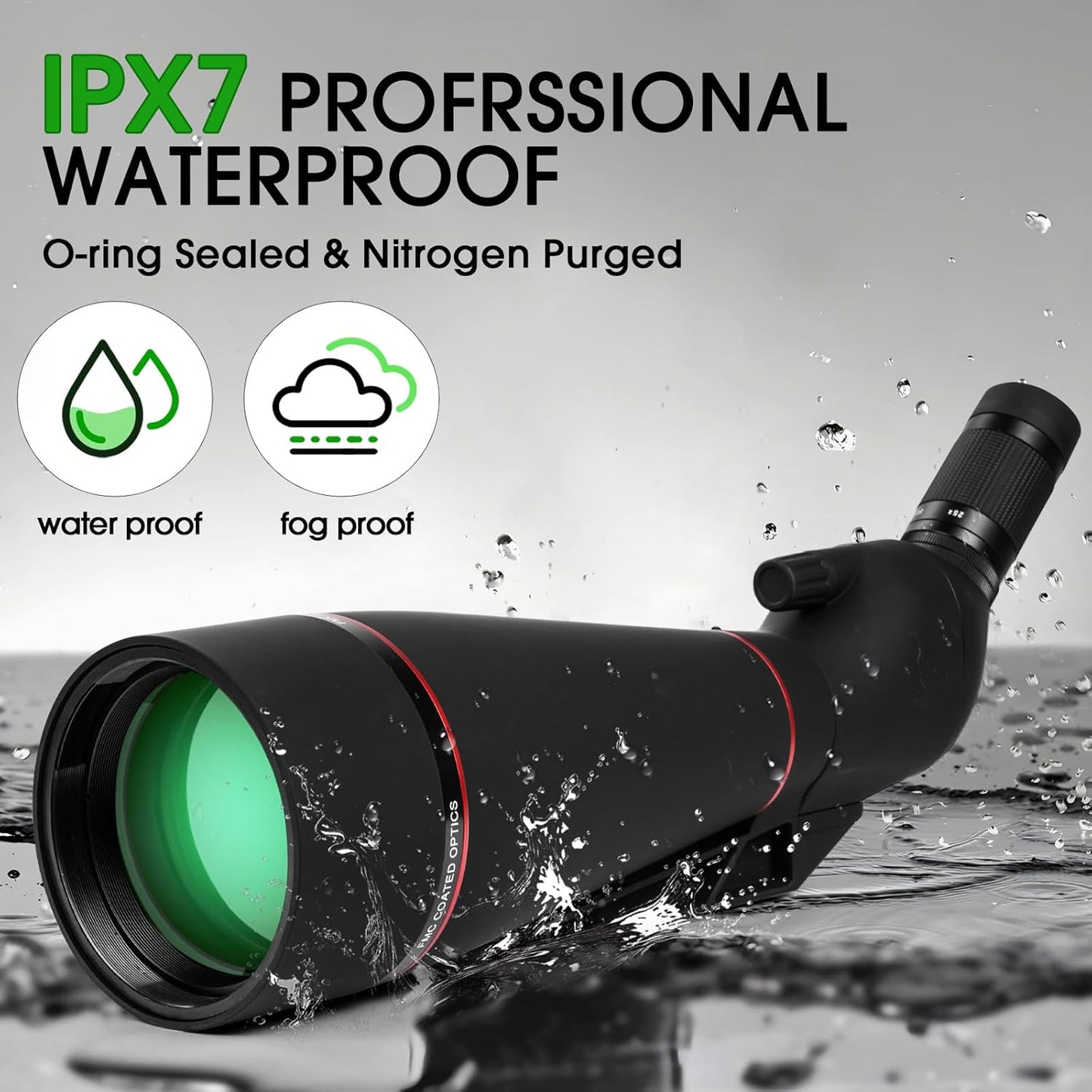 25-75x100 Spotting Scope for Target Shooting with Tripod Phone Adapter Carrying Bag Spotter Scope for Bird Watching, Wildlife Viewing Black