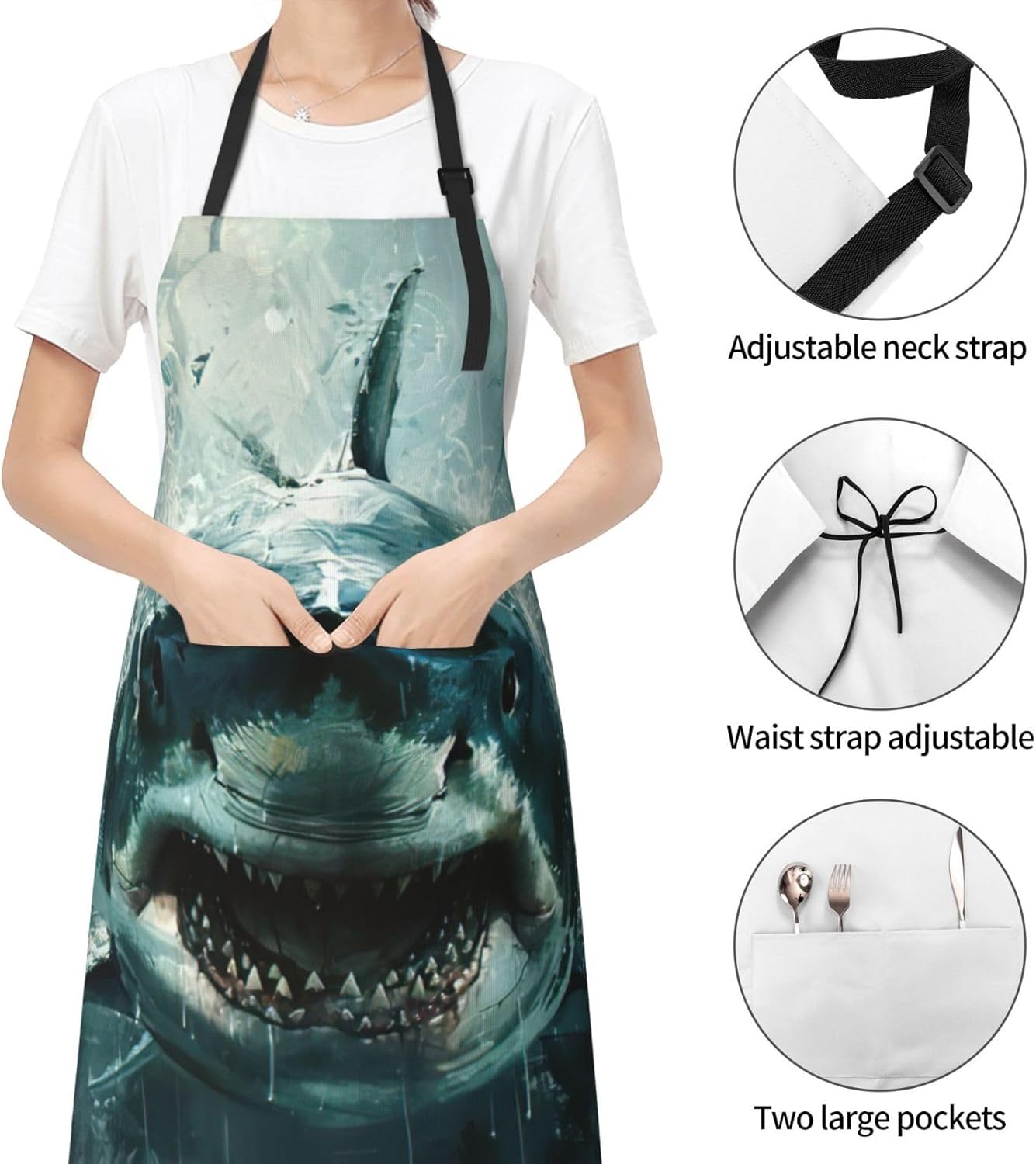 Shark cum print Waterproof chef's apron with pocket apron for kitchen cooking baking barbecue and gardening