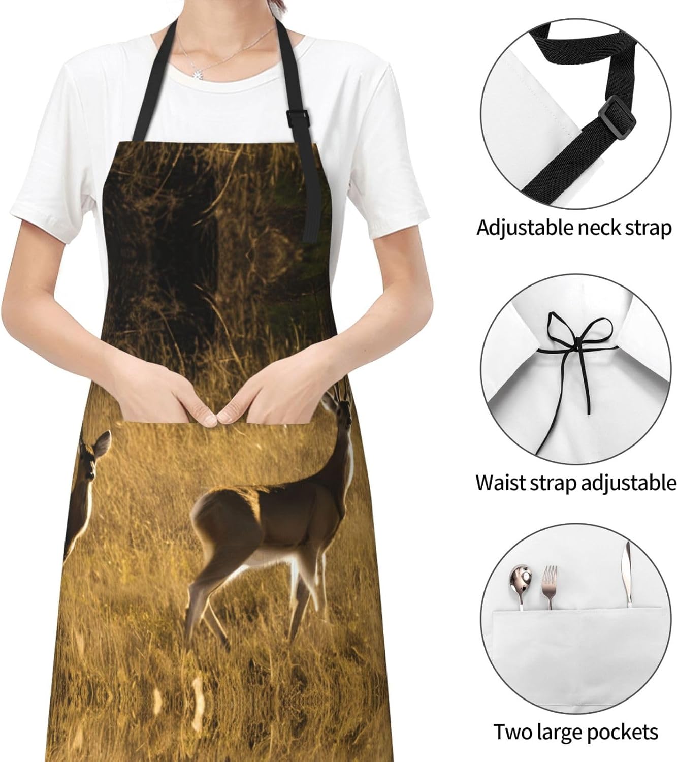 YANYU Cute Deers Print 28x33 In Kitchen Apron Stylish Chef Apron with Pockets for Cooking Baking Painting