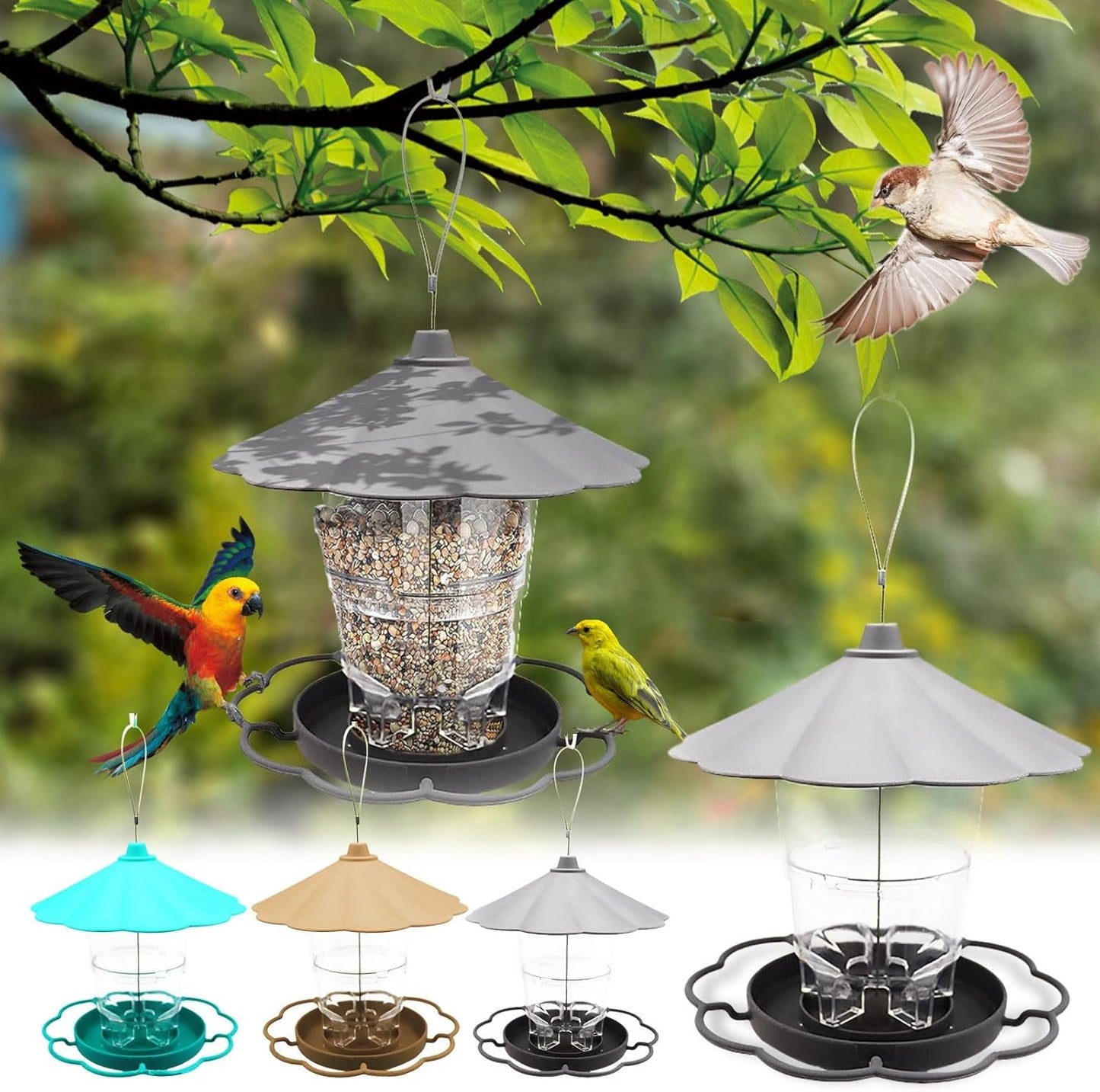 Bird Feeders for Outdoors, 3.5LB 360 Degree Plastic Large Capacity Squ