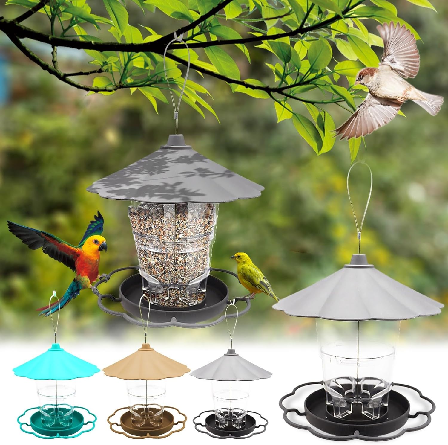 Bird Feeders for Outdoors, 3.5LB 360 Degree Plastic Large Capacity Squ