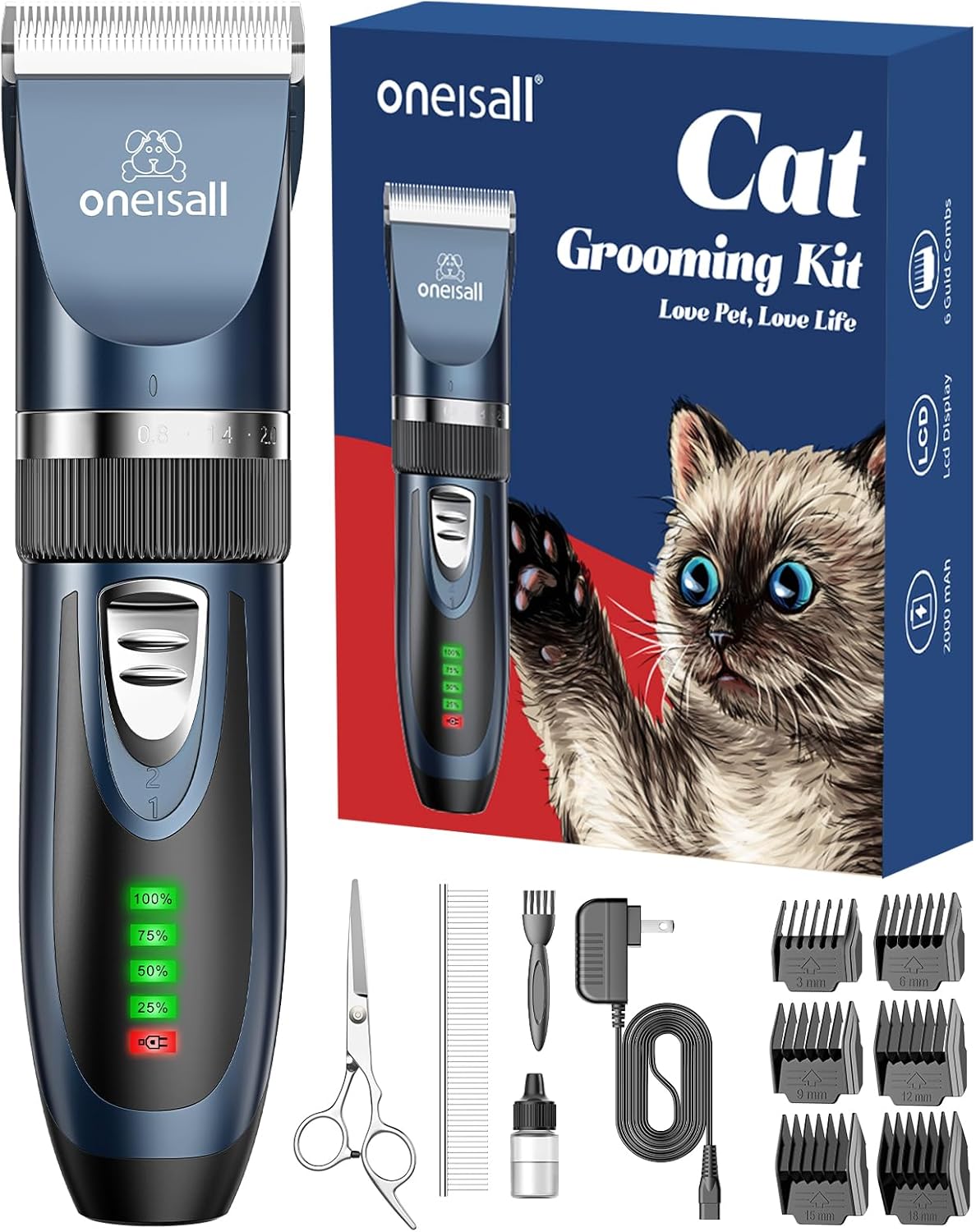 oneisall Quiet Cat Clippers for Matted & Long Hair, 2-Speed Cordless P