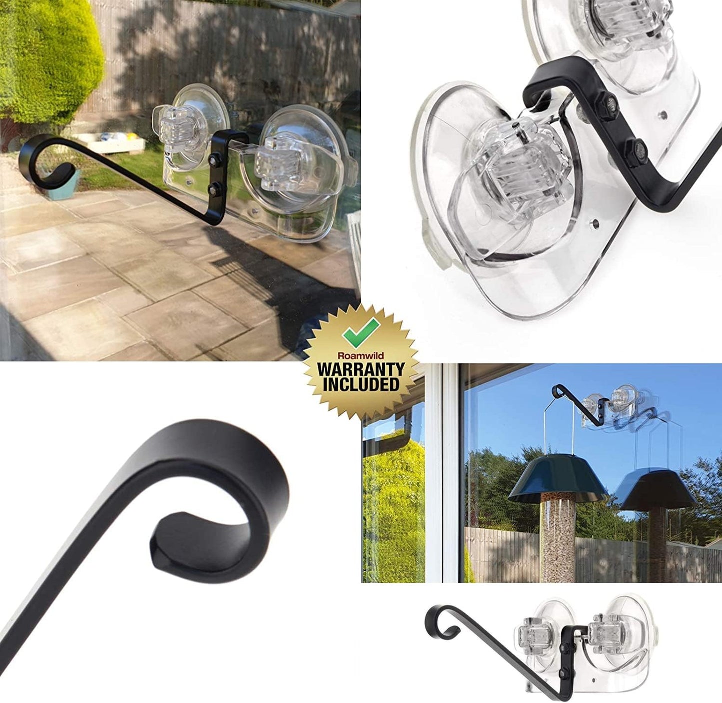 Roamwild Window Mounted Bird Feeder Bracket with Super Strong New Dual Suction Cups Outdoor