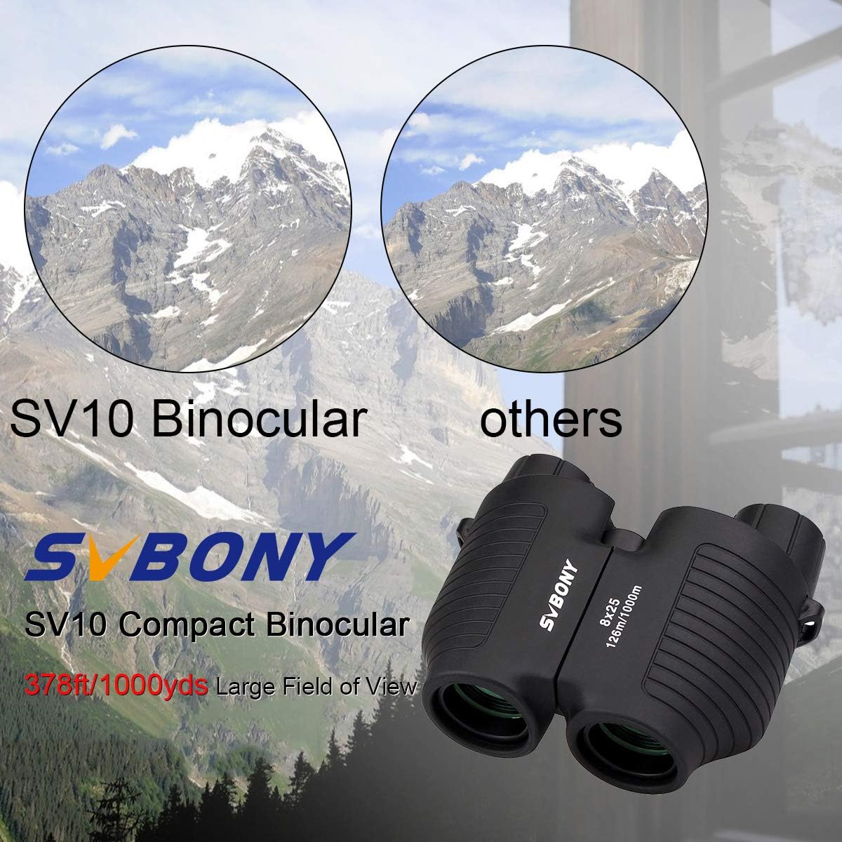 SVBONY SV10 8x25 High Powered Binoculars for Adults, FMC Coating,Fixed Focus Compact Mini Pocket Binoculars for Travel Hiking Scenery Outdoor Camping
