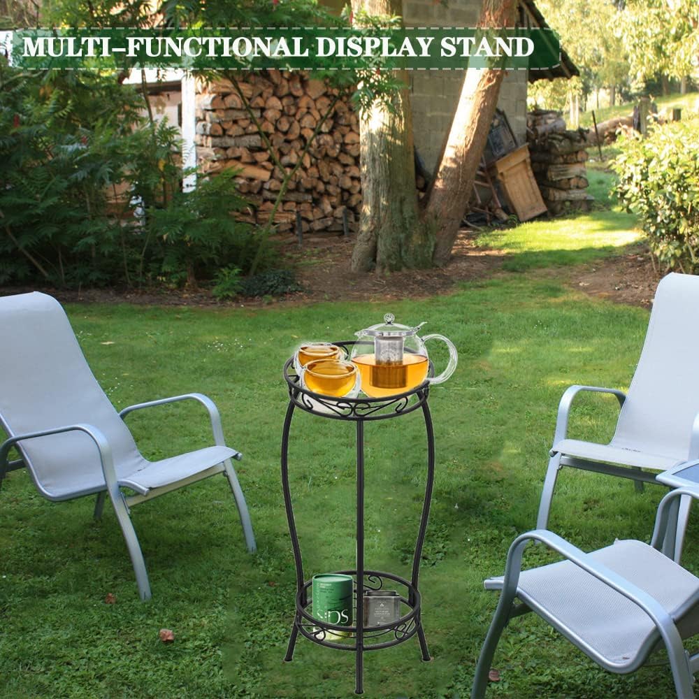 Plant Stand Indoor Outdoor 27.1'', 2 Tier Tall Metal Plant Stands, Hea