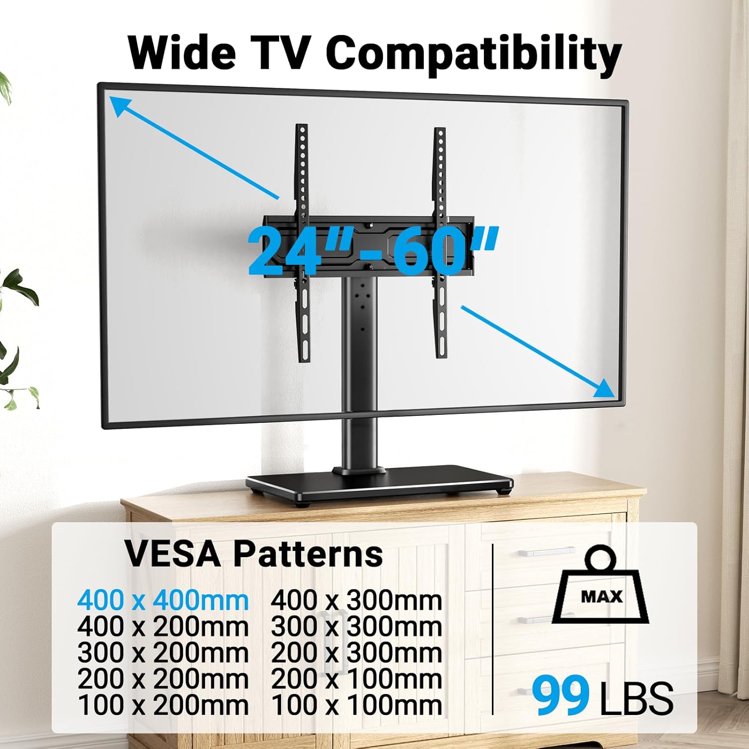 PERLESMITH Universal Swivel TV Stand for 24-60 inch TVs up to 99 lbs, 