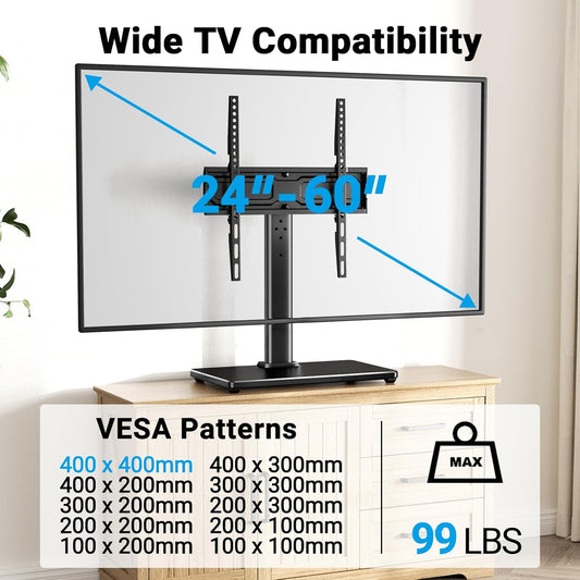 PERLESMITH Universal Swivel TV Stand for 24-60 inch TVs up to 99 lbs, 