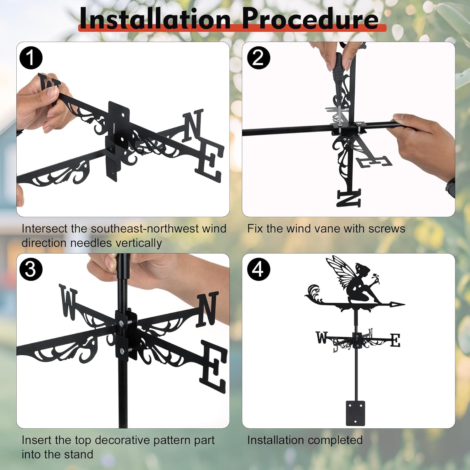 Fairy and Flower Weather Vane, Black Metal Weathervane Roof Mount, Win