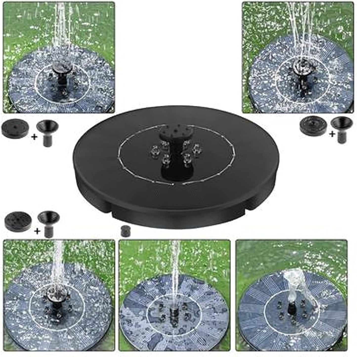 Garden Solar Fountain Pump 2.4W Bird Bath Floating Fountain Free Standing Solar Pond Pump with LED Lights and 4 Nozzles Solar Water Fountain Kit for Pond Pool Outdoor Garden-2.4w 18cm(7inch)