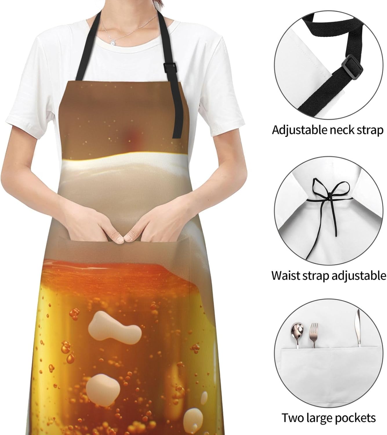 Beer Bubble print Waterproof apron with pocket adjustable cooking apron for adult kitchen bibs to bake