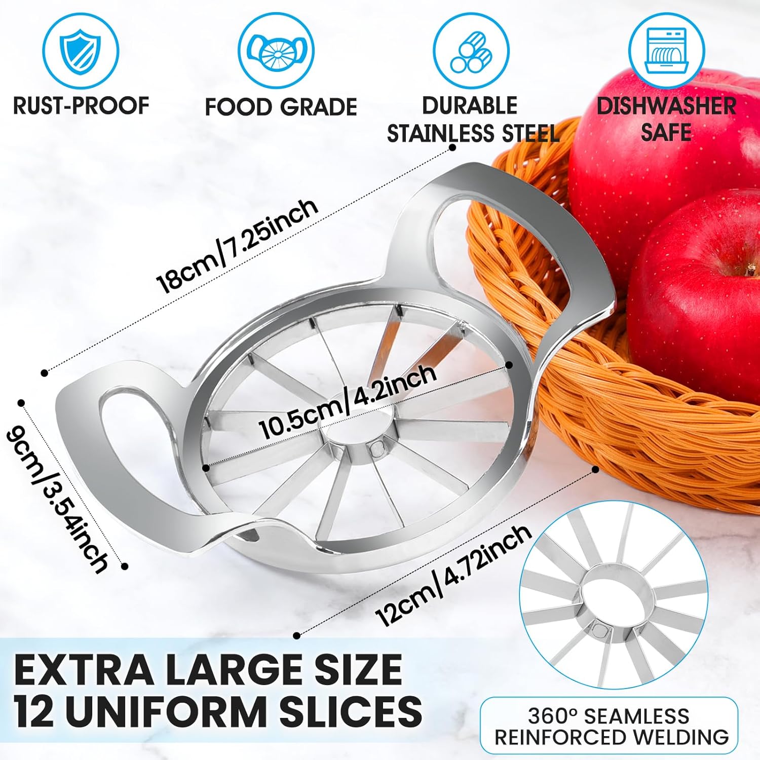 4.72 Inch Extra Large Apple Slicer with 12 Blades - Professional Heavy