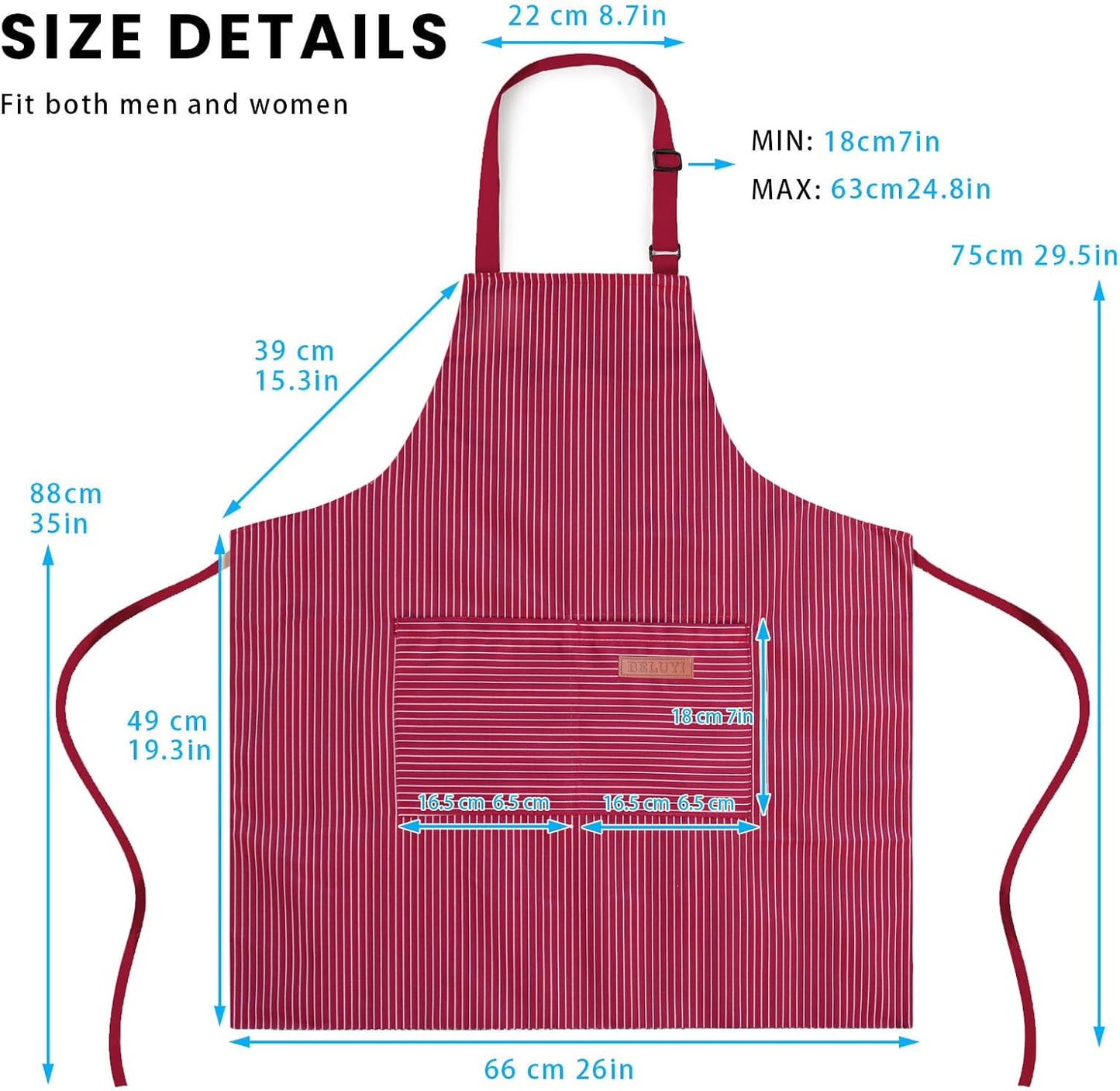 2 Pack Adjustable Bib Apron with 2 Pockets Chef Cooking Kitchen Restau