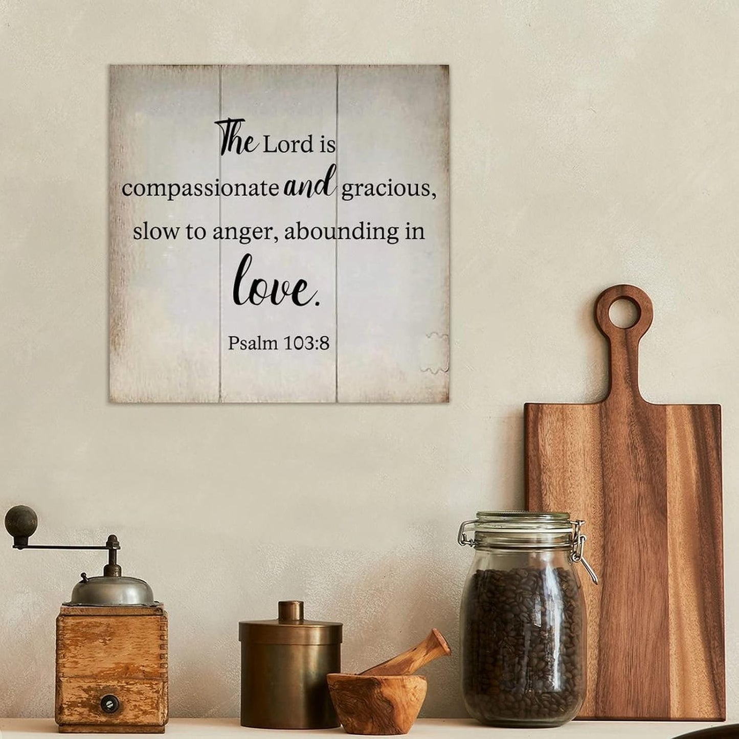 LITTLEGROVE SEEDS Rustic Scripture Wood Sign The Lord Is Compassionate And Gracious Psalm 103:8 Sign Farmhouse Wall Art Rustic Wall Decor for Home Man Cave Gate Garden Bars Cafes 10x10in