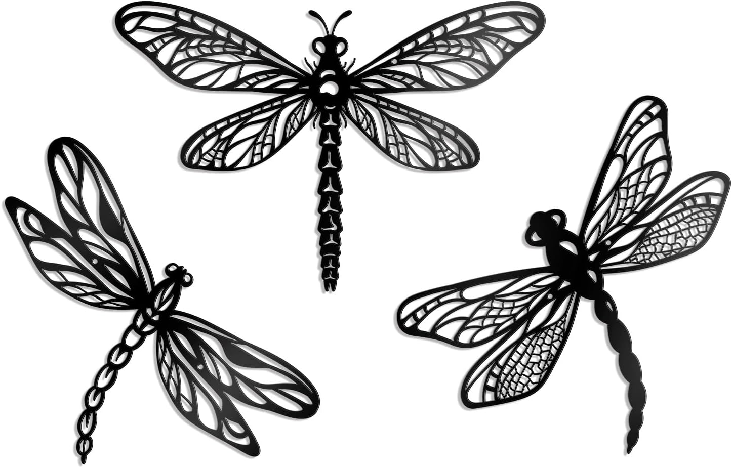 KOYILTD 3 Pieces Unique Dragonfly Wall Decoration Black Metal Garden W