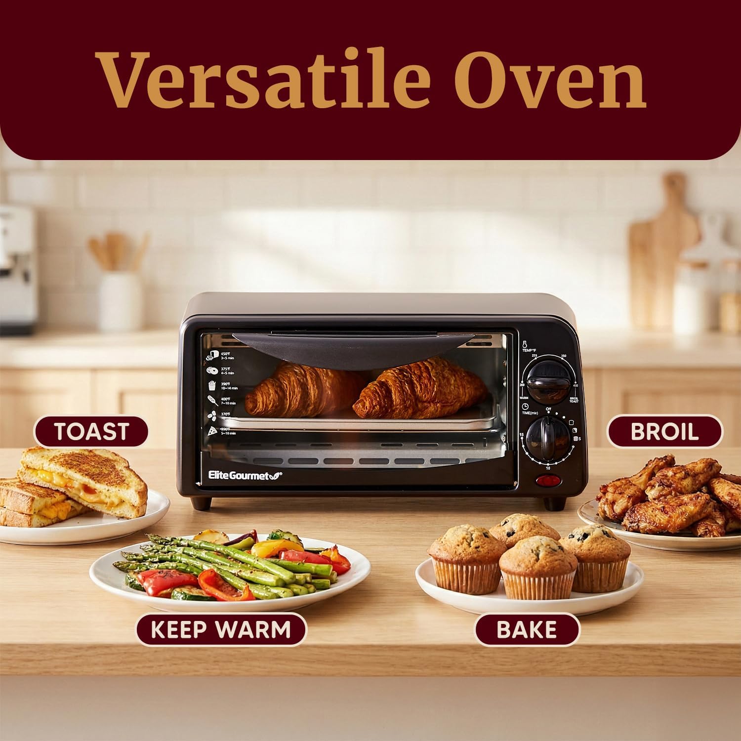 Elite Gourmet ETO236 Personal Compact 2 Slice Countertop Toaster Oven 