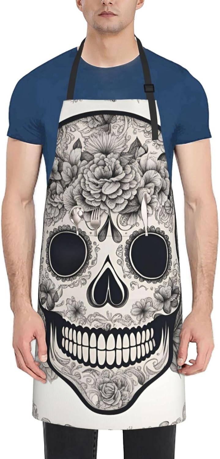 YANYU Mexican Skull Print 28x33 In Kitchen Apron Stylish Chef Apron wi