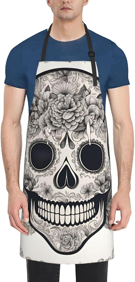 YANYU Mexican Skull Print 28x33 In Kitchen Apron Stylish Chef Apron with Pockets for Cooking Baking Painting