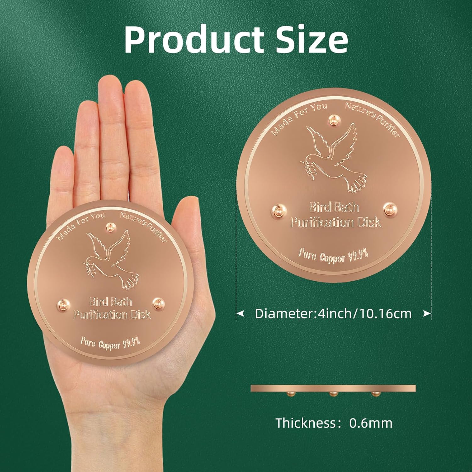 Copper Disk for birdbath, Chicken,Dogs & Cats Water Feeder, 99.9% Pure