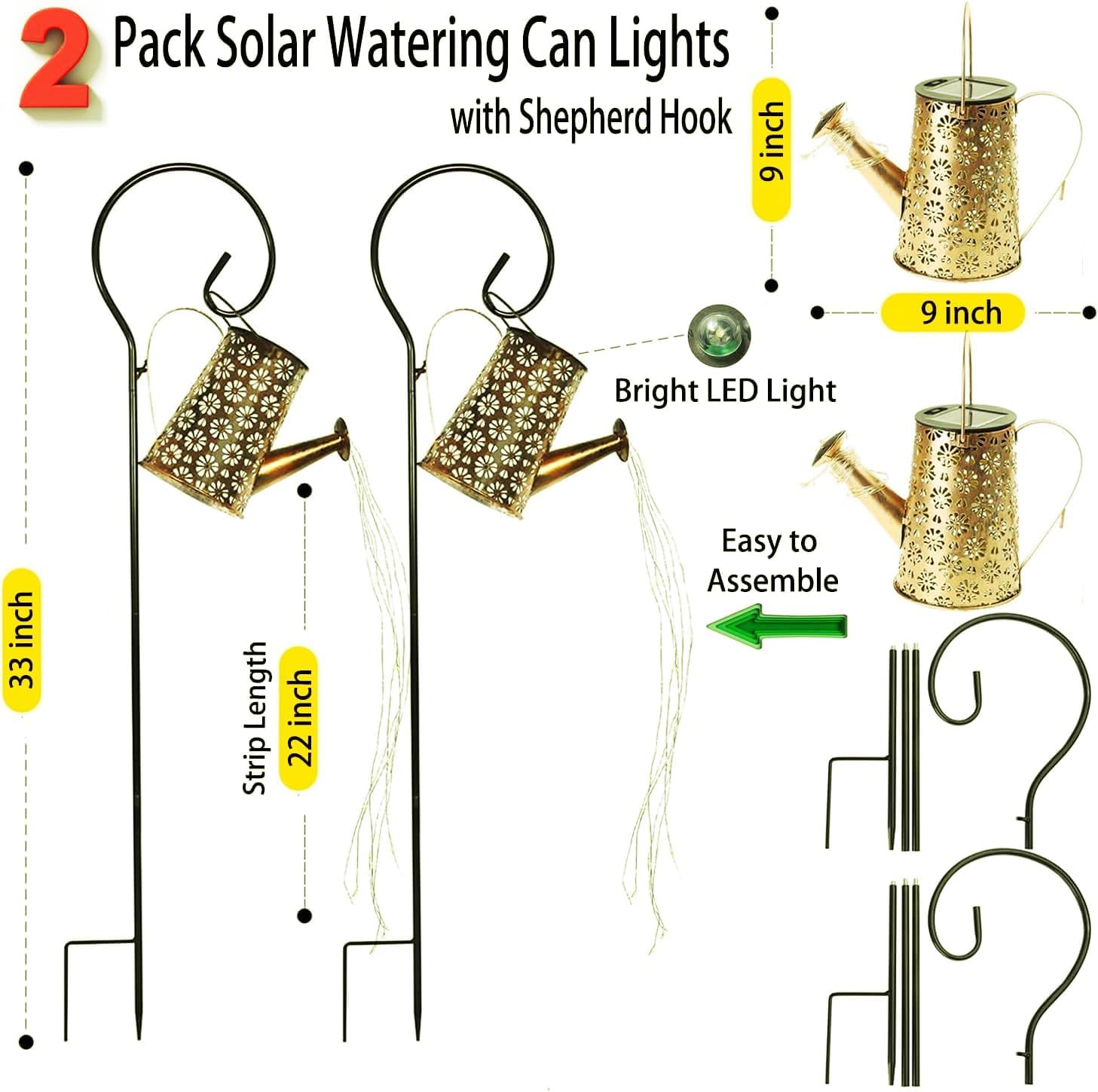 2 Pack Solar Watering Can with Lights,Solar Outdoor Garden Decor Water