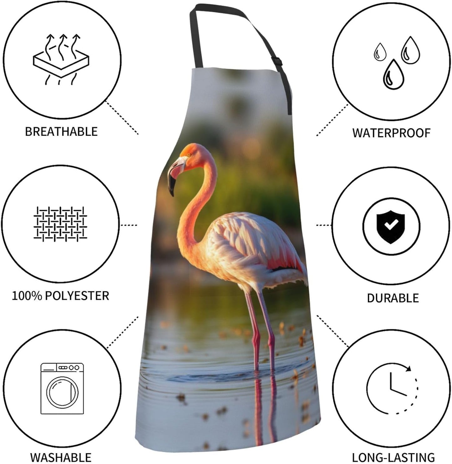 Cute Flamingo print Waterproof apron with pocket adjustable cooking apron for adult kitchen bibs to bake