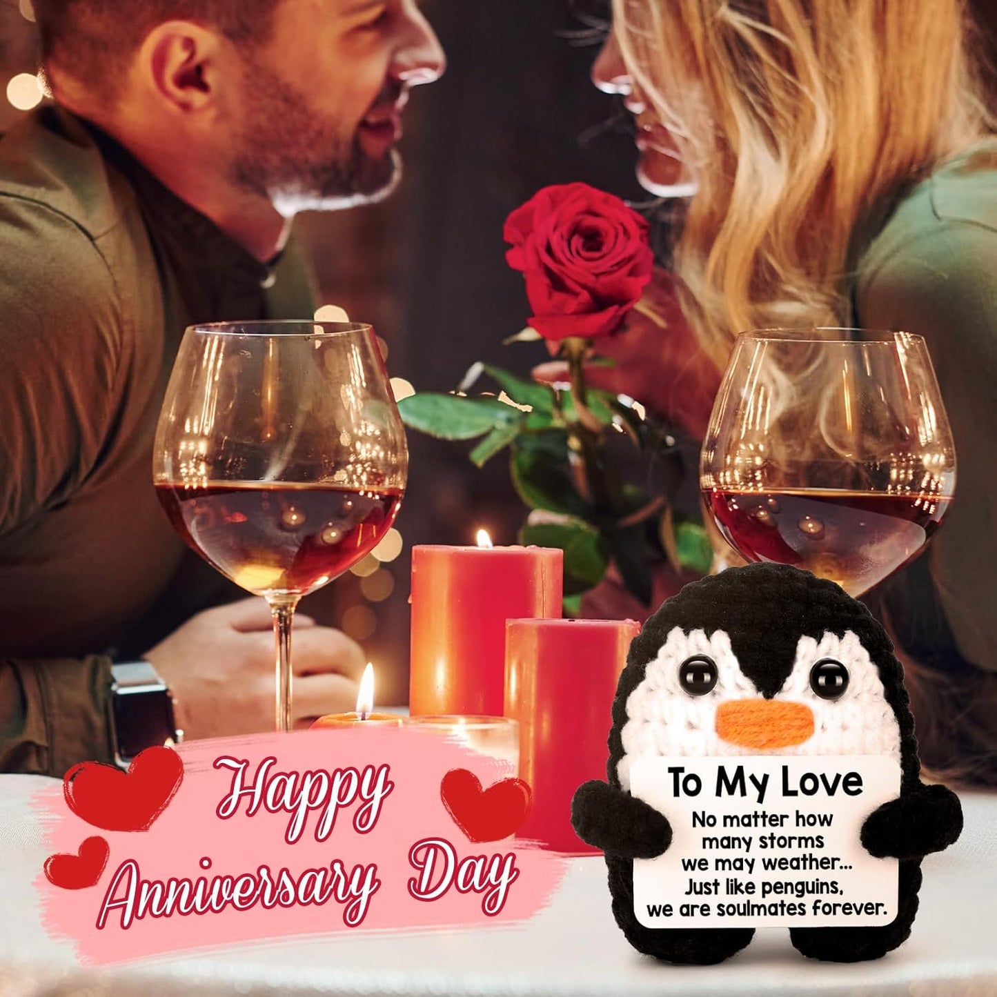 Gifts for Him Her Boyfriend Girlfriend, To My Love Handmade Crochet Mini Penguin Anniversary Birthday Gifts for Women Men, Romantic Valentines I Love You Gifts for Wife Husband Couples Cute Decor