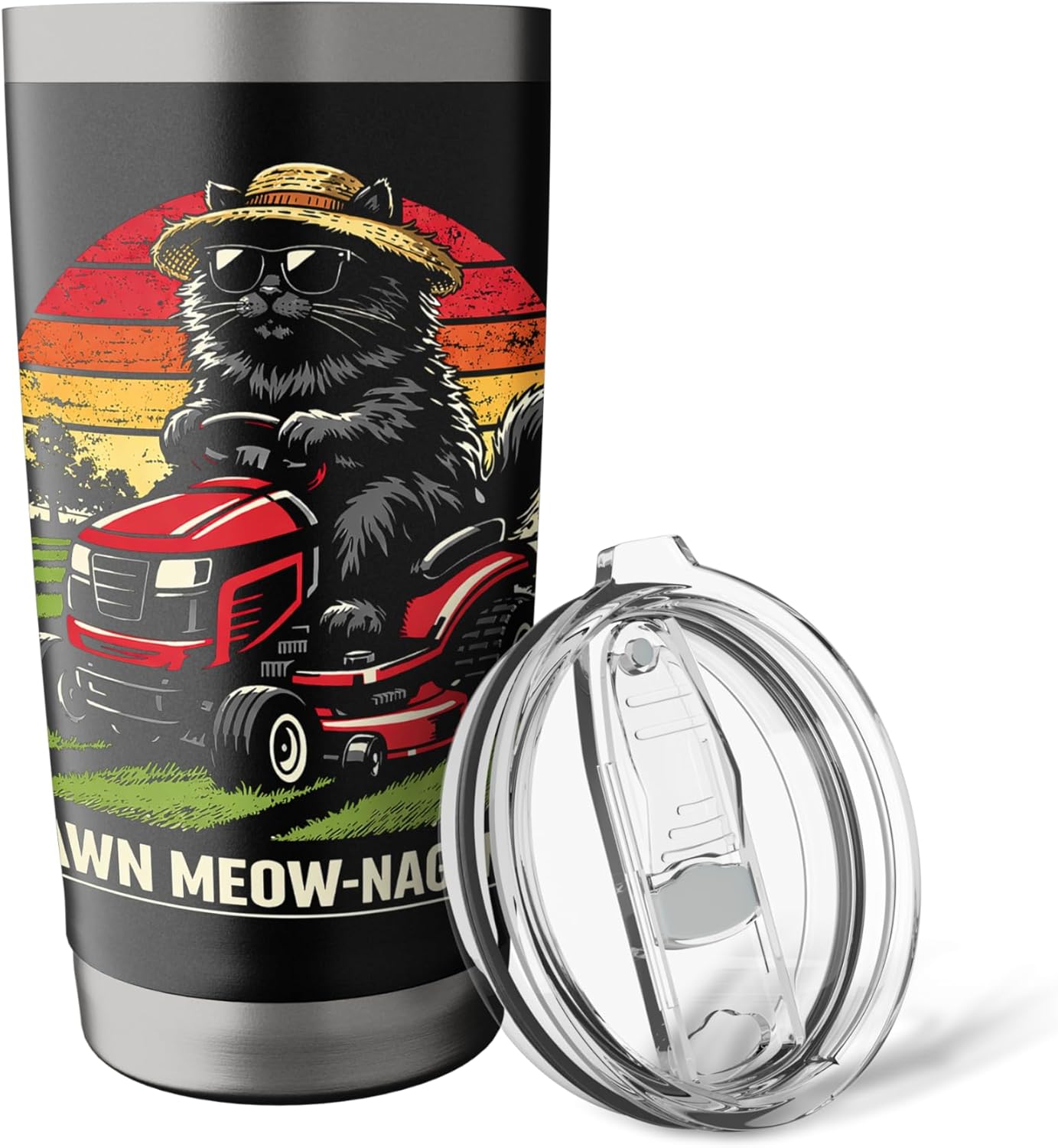 Funny Lawn Care Ride on Lawn Mower Cat Dad Father's Day Stainless Steel Insulated Tumbler
