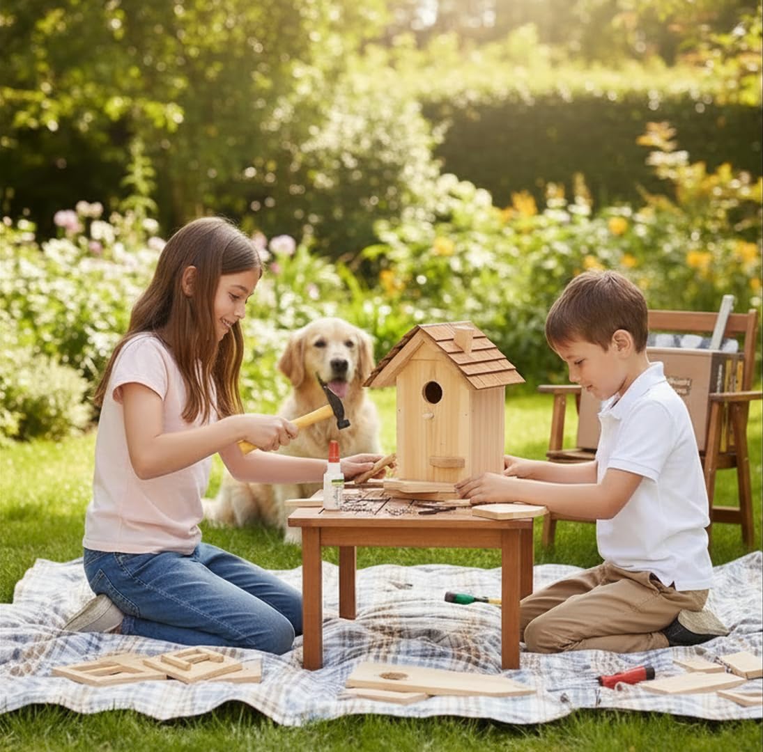 Large Bird Houses for Outside Clearance Wooden Bird House Kit - Bluebird House for Outside - Build it Yourself Birdhouse Kits for Adults to Build - Pole Mountable - Easy Open for Cleaning