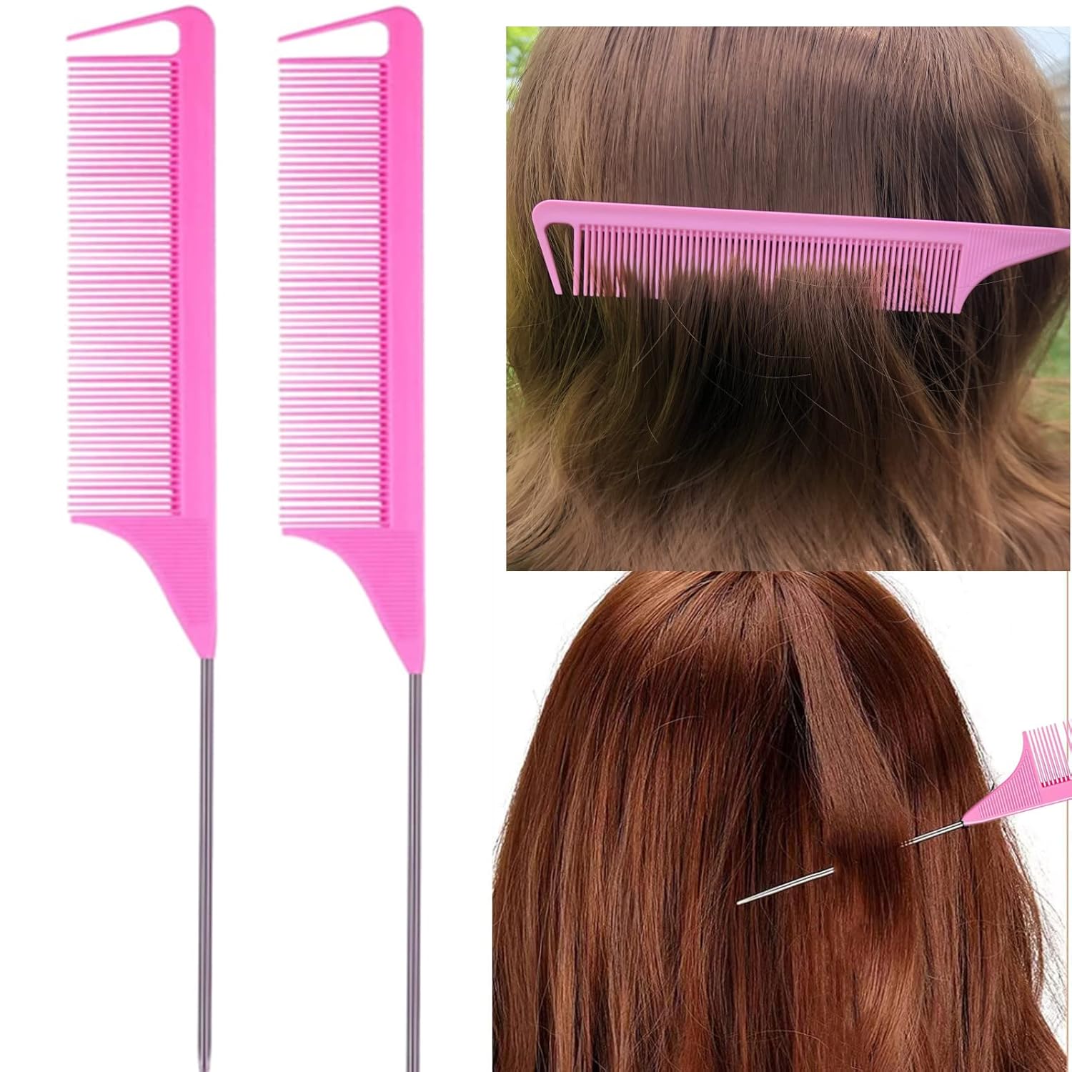 8Pcs Hair Brushes Set with 4Pcs Topsy Hair Tail Tools 1Pcs Bristle Tea