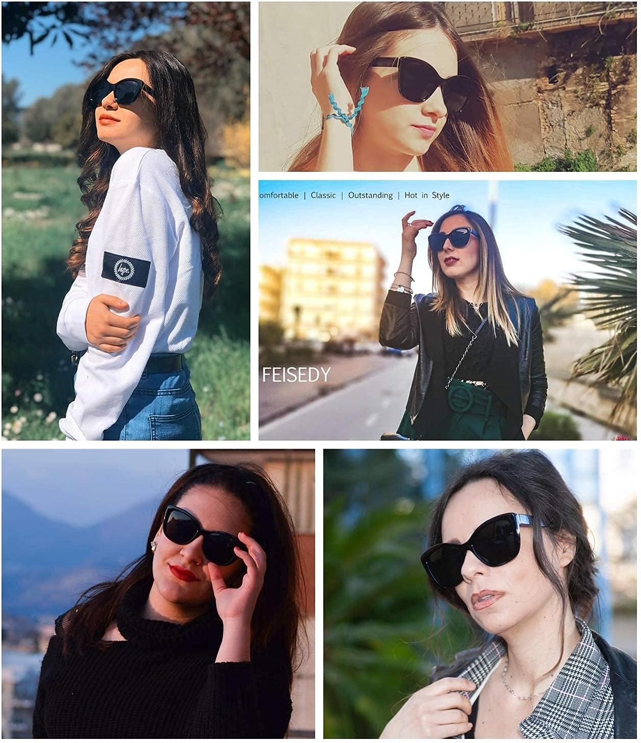 FEISEDY Polarized Vintage Sunglasses American Womens Square Jackie O C