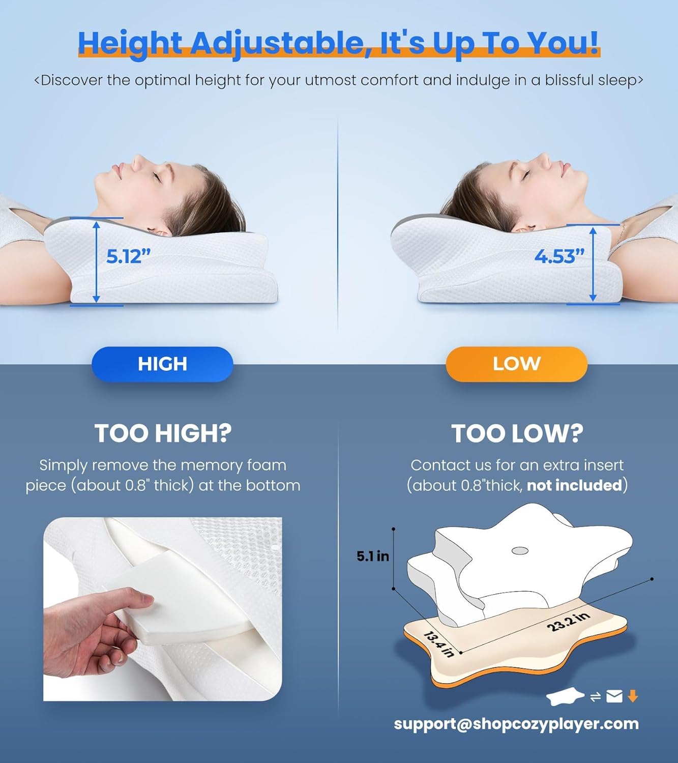 Ultra Pain Relief Cooling Pillow for Neck Support, Adjustable Cervical