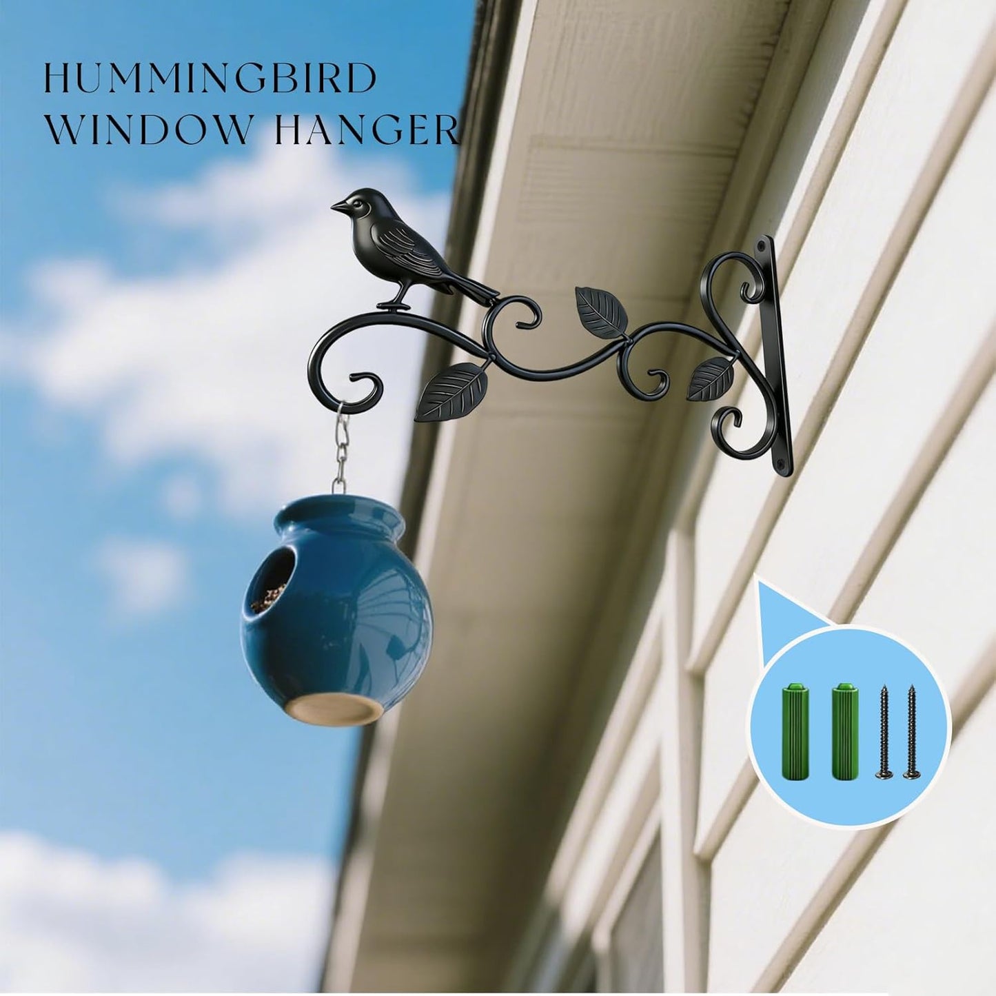 2-Pack Heavy Duty Window Suction Hooks Vine Design Hummingbird – Strong Suction Cup Hanger for Avian Feeders, Decorative Birdhouses, Wind Chimes & Plants, Window Plant Hangers