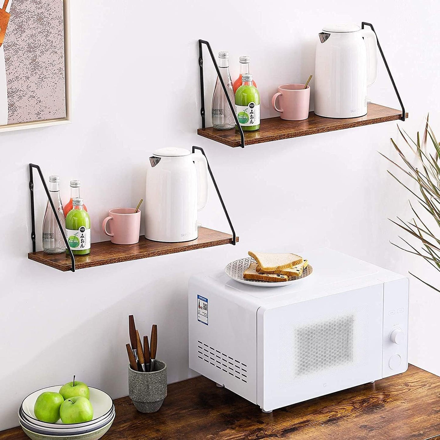 Floating partition Floating Shelves Wall Shelf Outdoor Shelving Unit for Wall Plant Stand Kitchen Spice Rack Storage Organiser Shelf for Bedroom Bathroom Living Room Shelf (2 1 Tier)