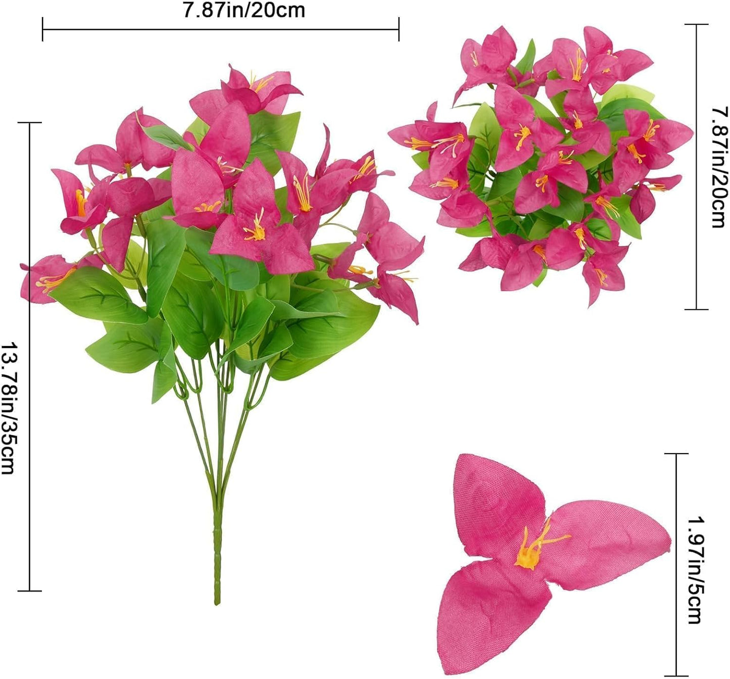 HUAESIN 8 Bundles Artificial Flowers for Outdoors Planters Bougainvillea Artificial Flowers Realistic Spring Silk Flowers for Patio Porch Outside Home Table Indoor Pot Decor(Pink)