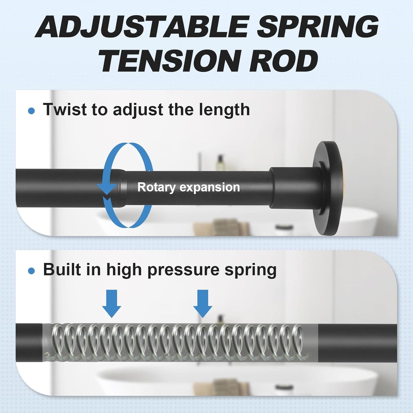 Black Shower Curtain Rod 31 to 80 Inch,1 Inch Diameter Adjustable Spring Tension Stainless Steel Telescoping Rod,Easy Install,No Rust