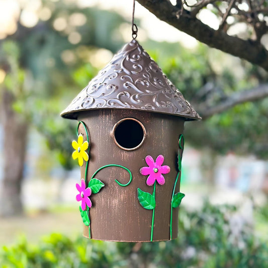 9.25" H Metal Hanging Decorative Birdhouse for Hummingbird with Paint 