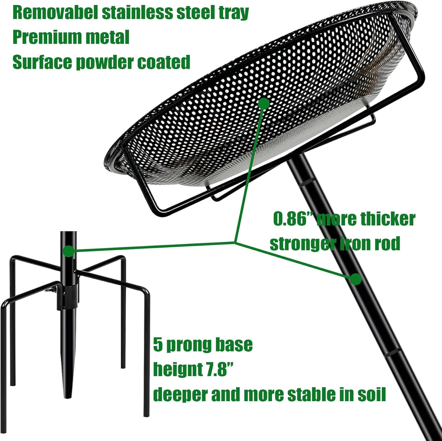 Standing Bird Feeder Tray,11.8" Stainless Steel Large Platform Bird Fe