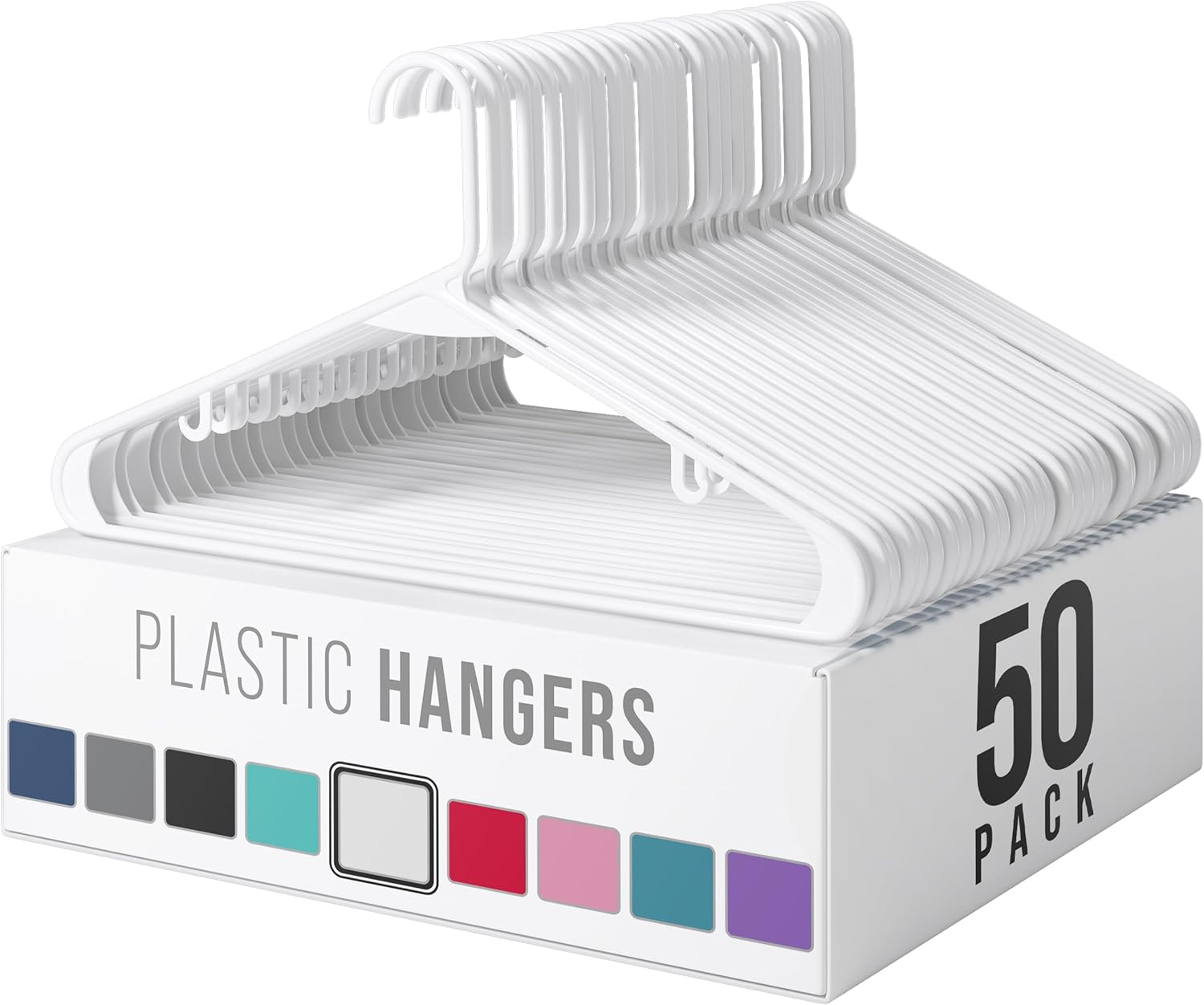 Plastic Hangers 50 Pack White - Clothes Hangers - Makes The Perfect Co