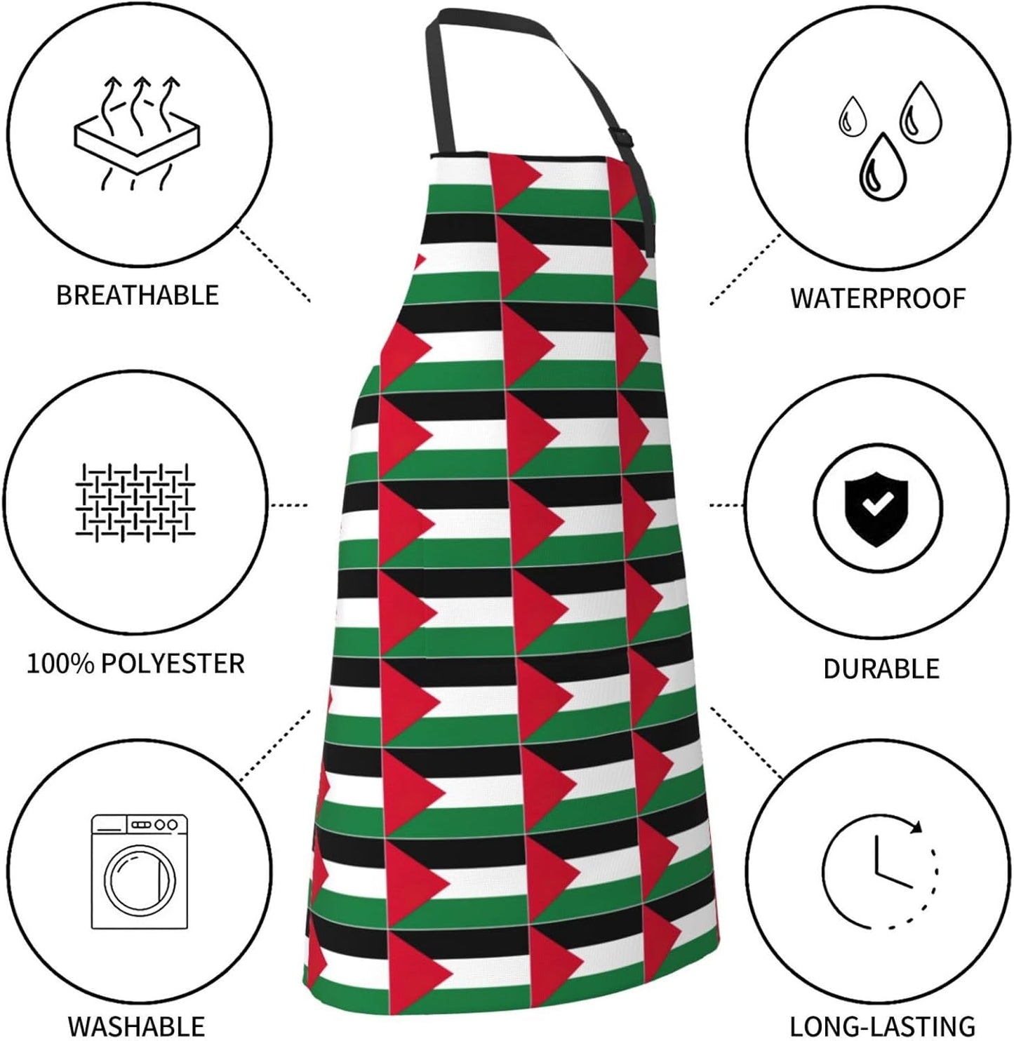 Palestine flag print Waterproof chef's apron with pocket apron for kitchen cooking baking barbecue and gardening