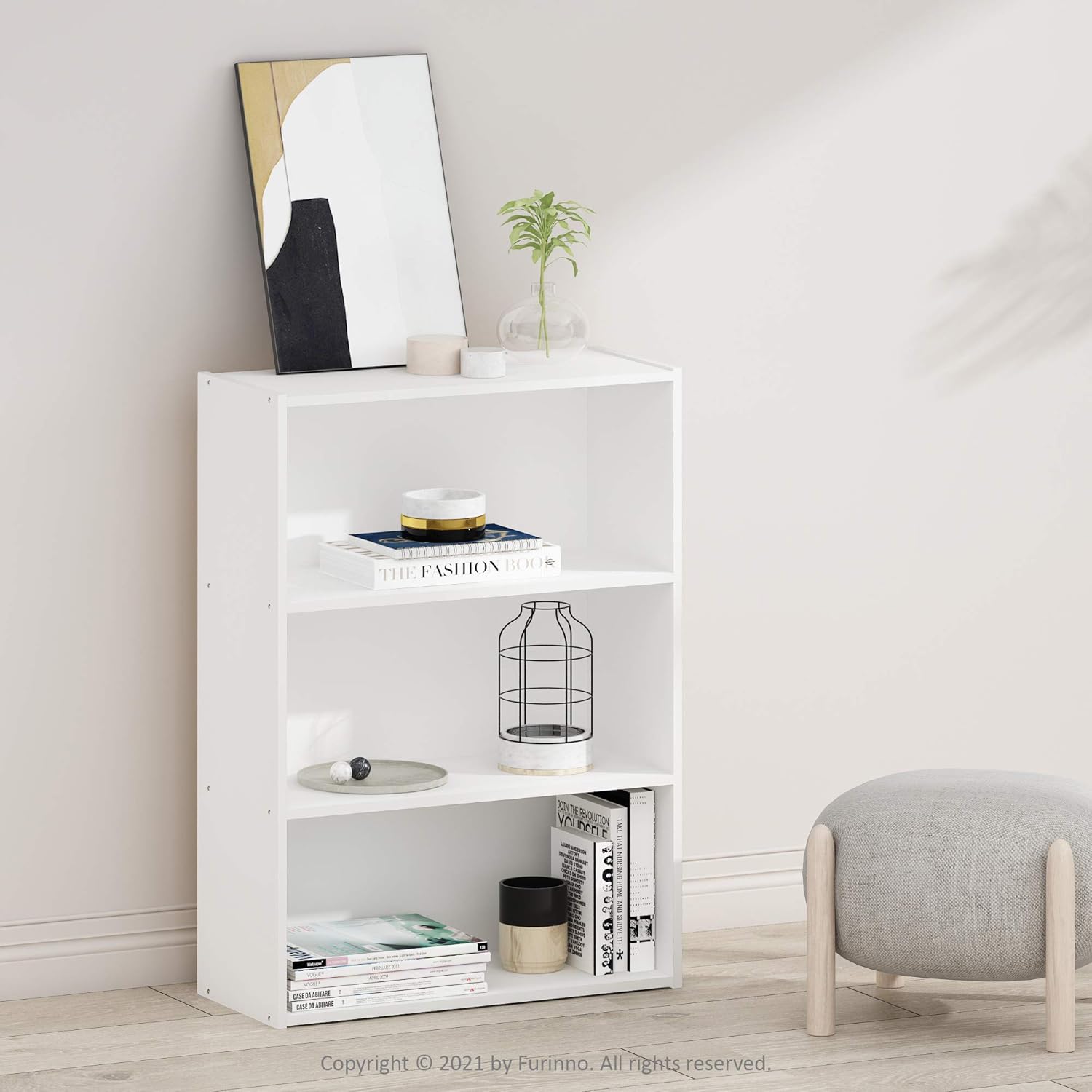 Furinno PASIR 책장, 3단 책장, 보관 선반 책장, 24.9 x 59.9 x 81.5cm(9.7 x 23.7 x 3