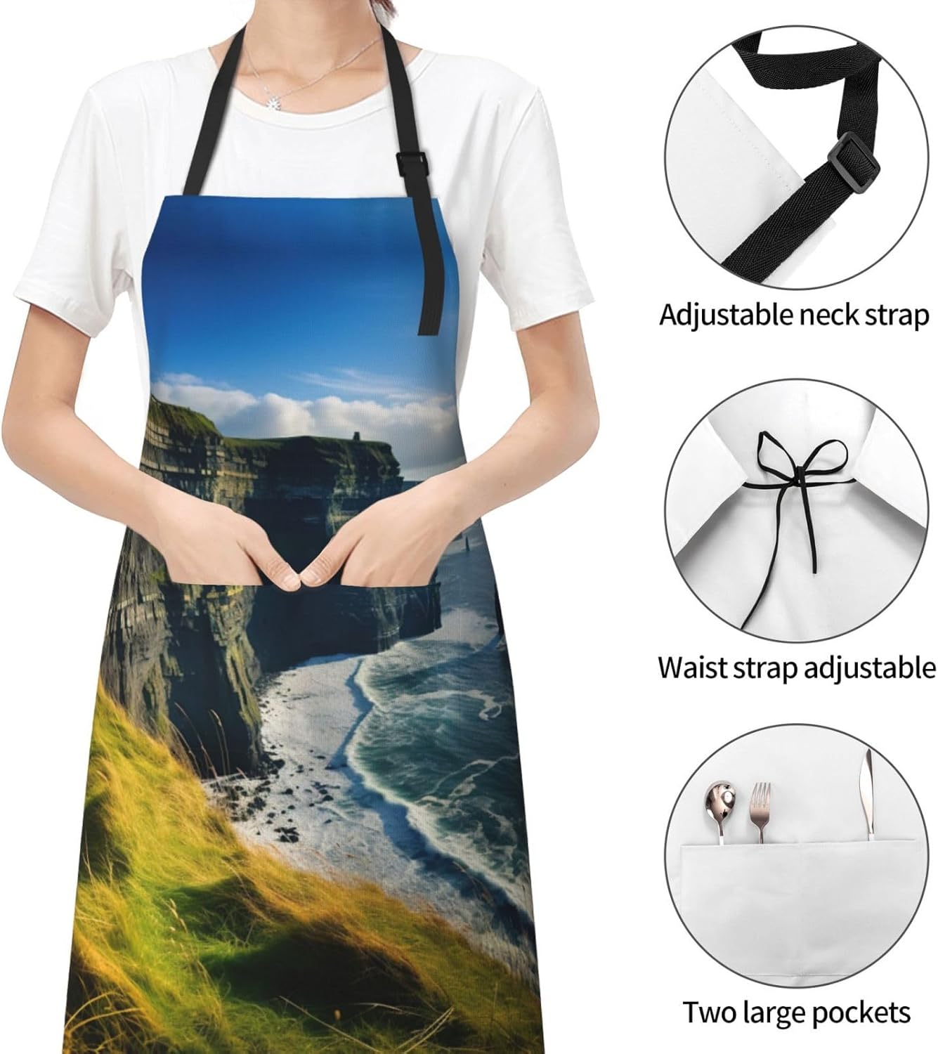 Ireland Outdoors County Clare The Cliffs print Waterproof chef's apron with pocket apron for kitchen cooking baking barbecue and gardening
